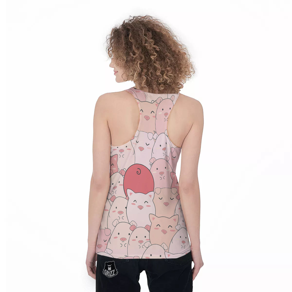 Pig Tail Pink Print Women's Racerback Tank Top-grizzshop