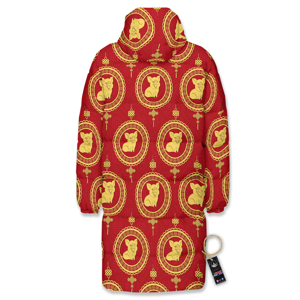 Pig And Chinese New Year Print Pattern Long Down Jacket