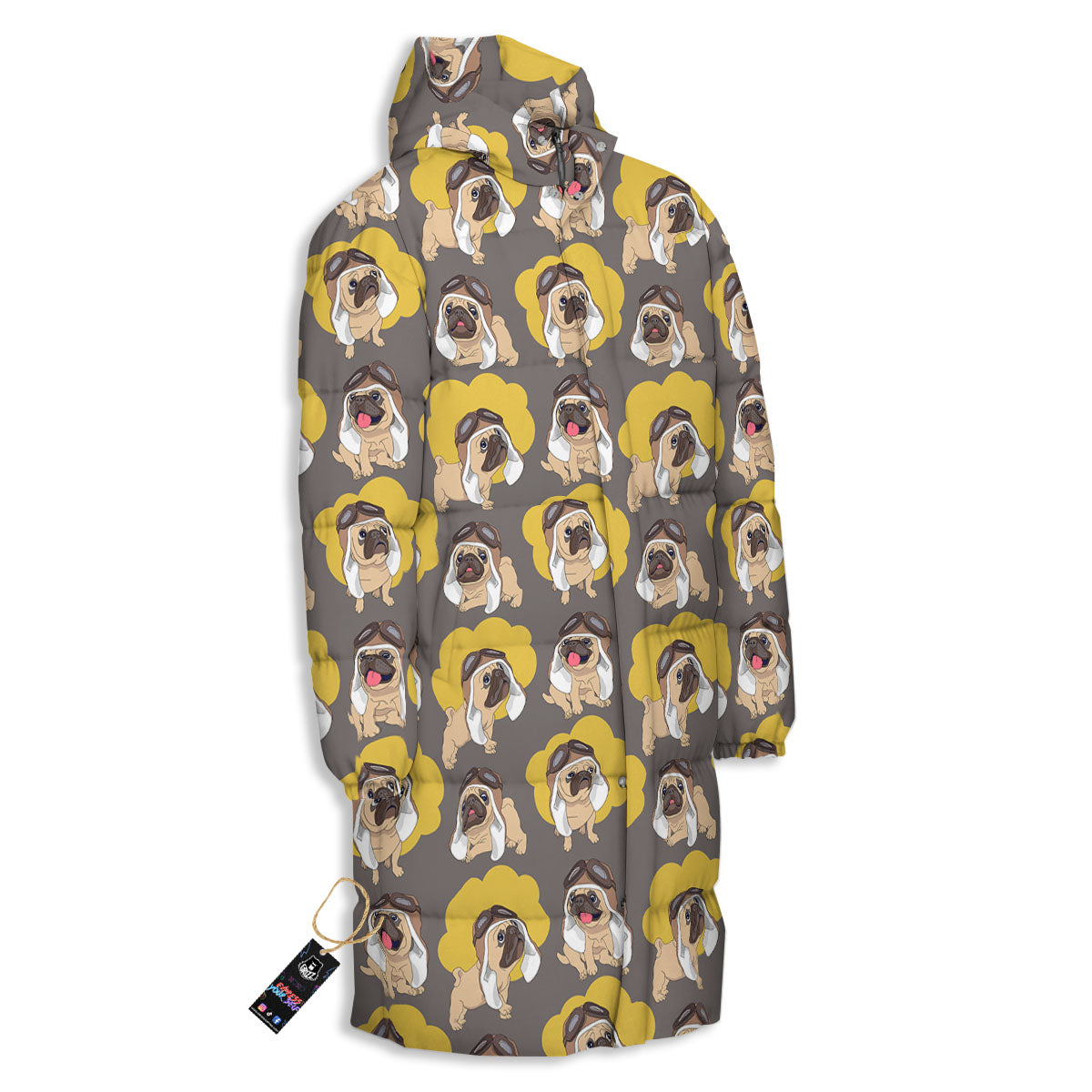 Pilot Pug Print Pattern Long Down Jacket-grizzshop