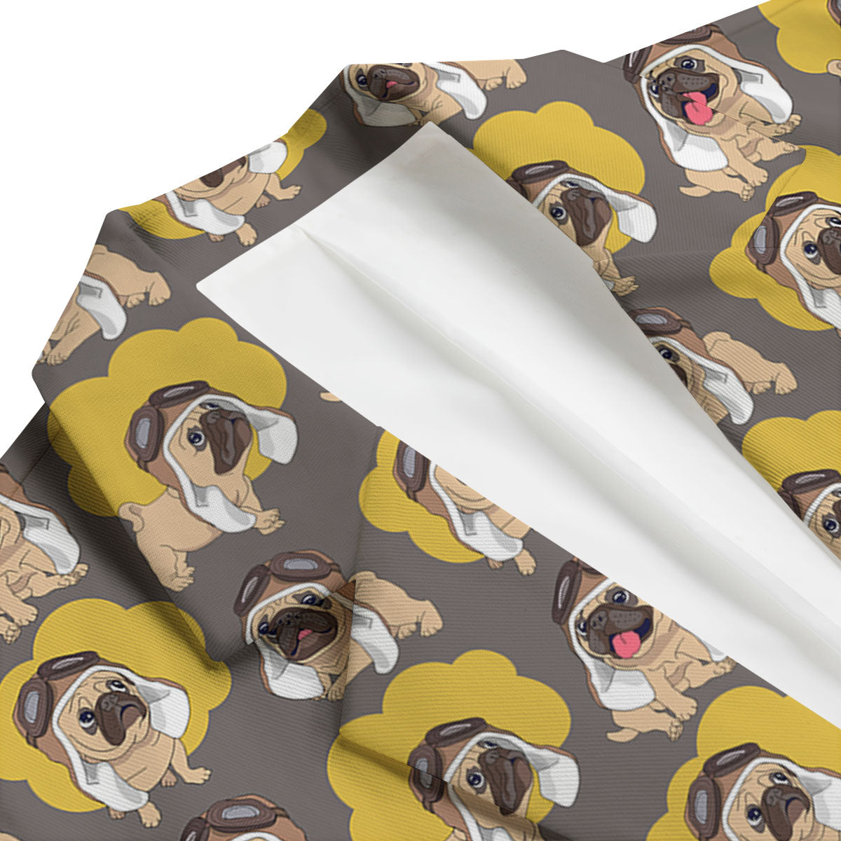 Pilot Pug Print Pattern Men's Blazer-grizzshop