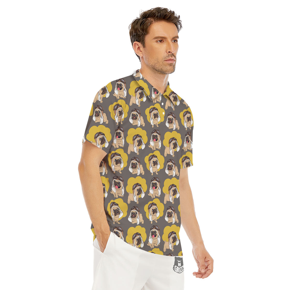Pilot Pug Print Pattern Men's Golf Shirts-grizzshop