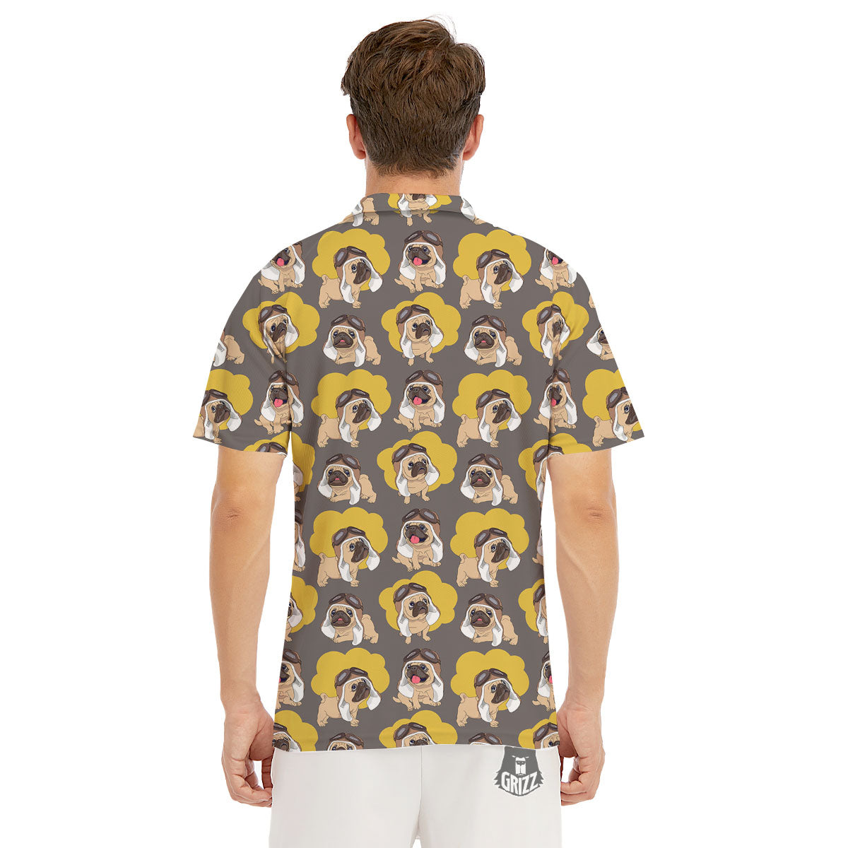 Pilot Pug Print Pattern Men's Golf Shirts-grizzshop
