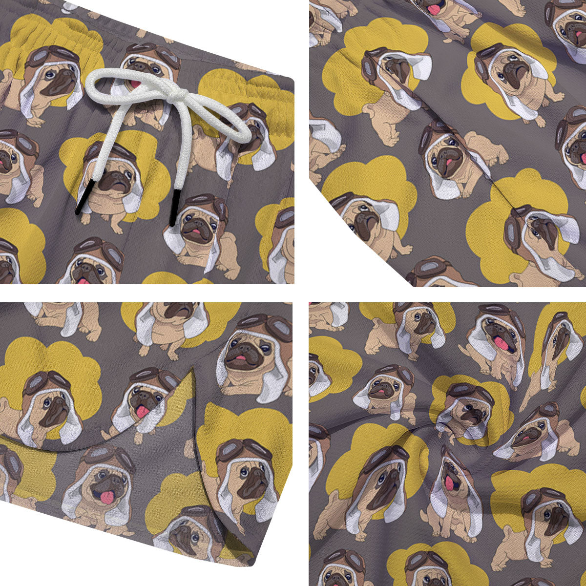 Pilot Pug Print Pattern Men's Running Shorts-grizzshop