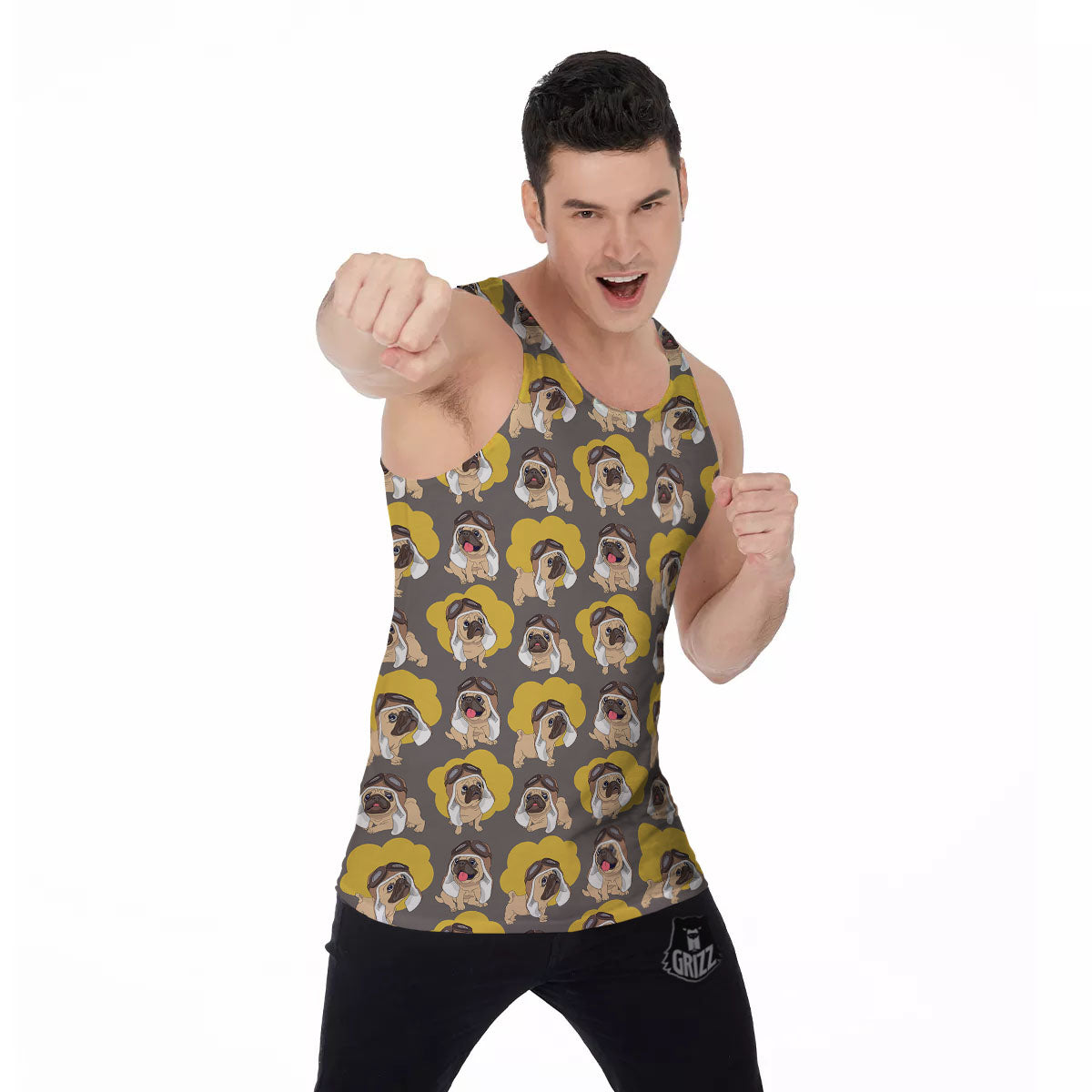 Pilot Pug Print Pattern Men's Tank Top-grizzshop