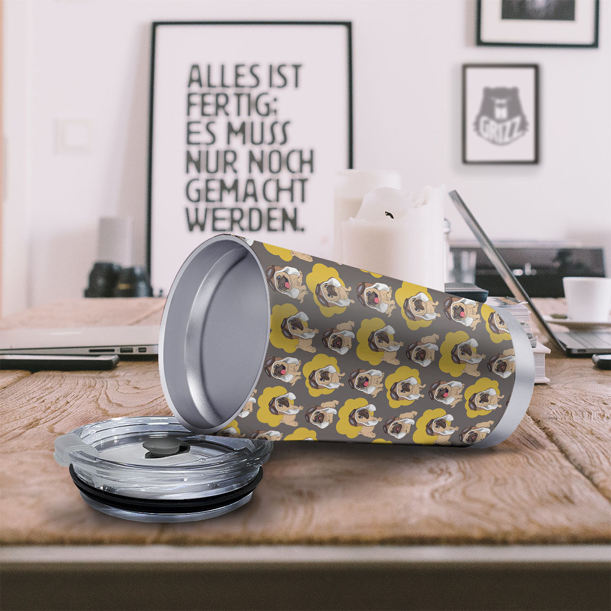 Pilot Pug Print Pattern Tumbler-grizzshop