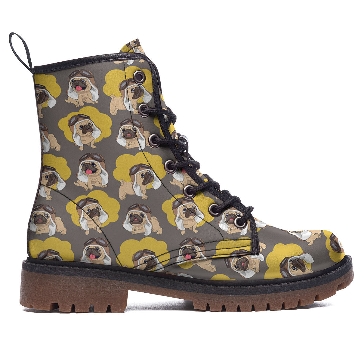 Pilot Pug Print Pattern Work Boots-grizzshop