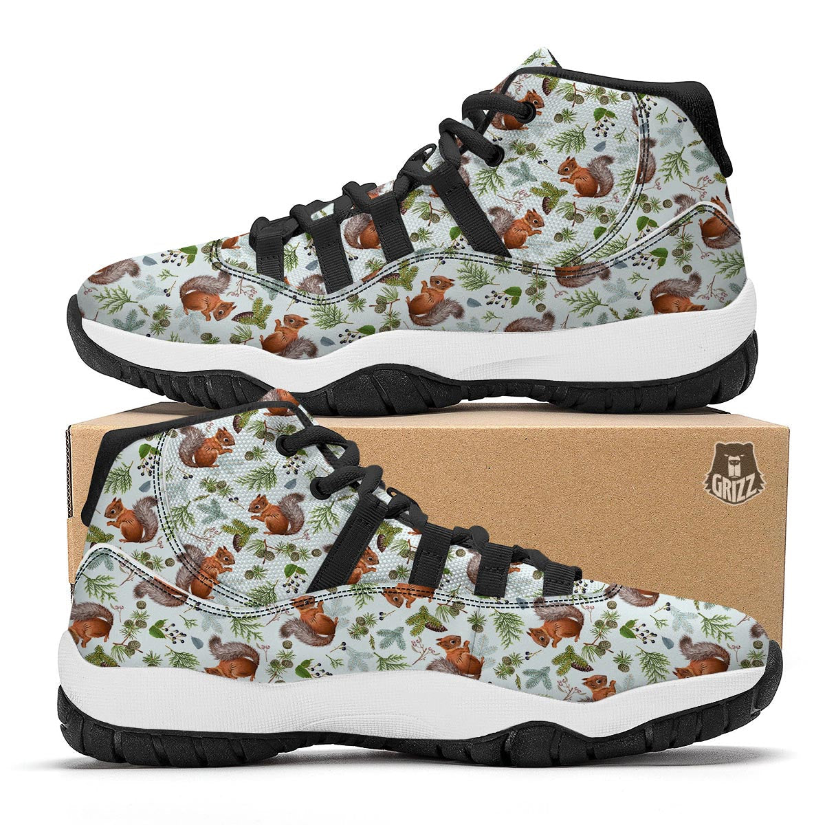 Pine Cone Squirrel Black Bball Shoes-grizzshop