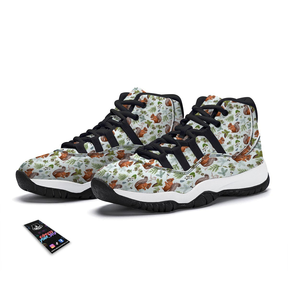 Pine Cone Squirrel Black Bball Shoes-grizzshop