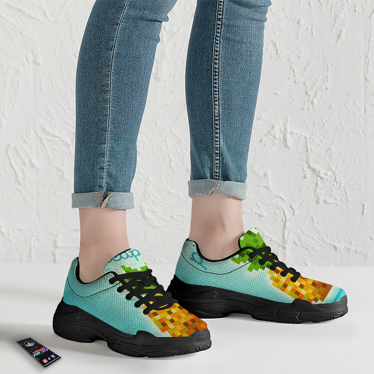 Pineapple 8-Bit Pixel Print Black Chunky Shoes-grizzshop