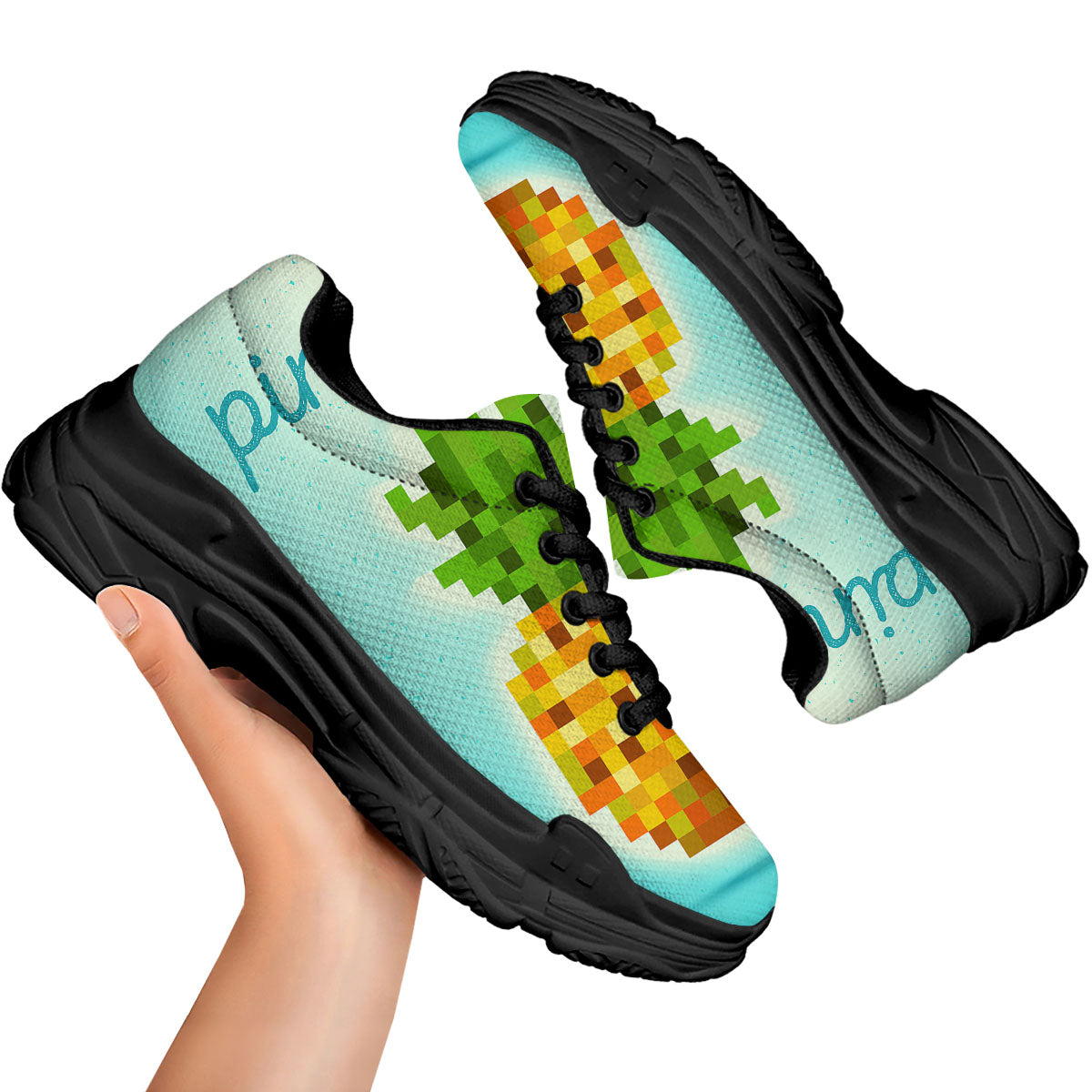 Pineapple 8-Bit Pixel Print Black Chunky Shoes-grizzshop