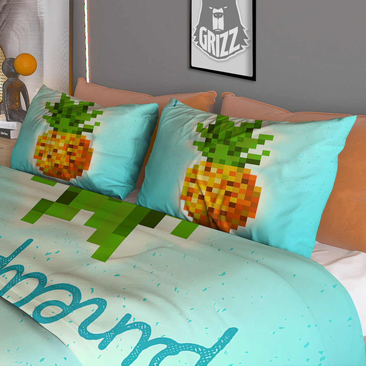 Pineapple 8-Bit Pixel Print Duvet Cover Bedding Set