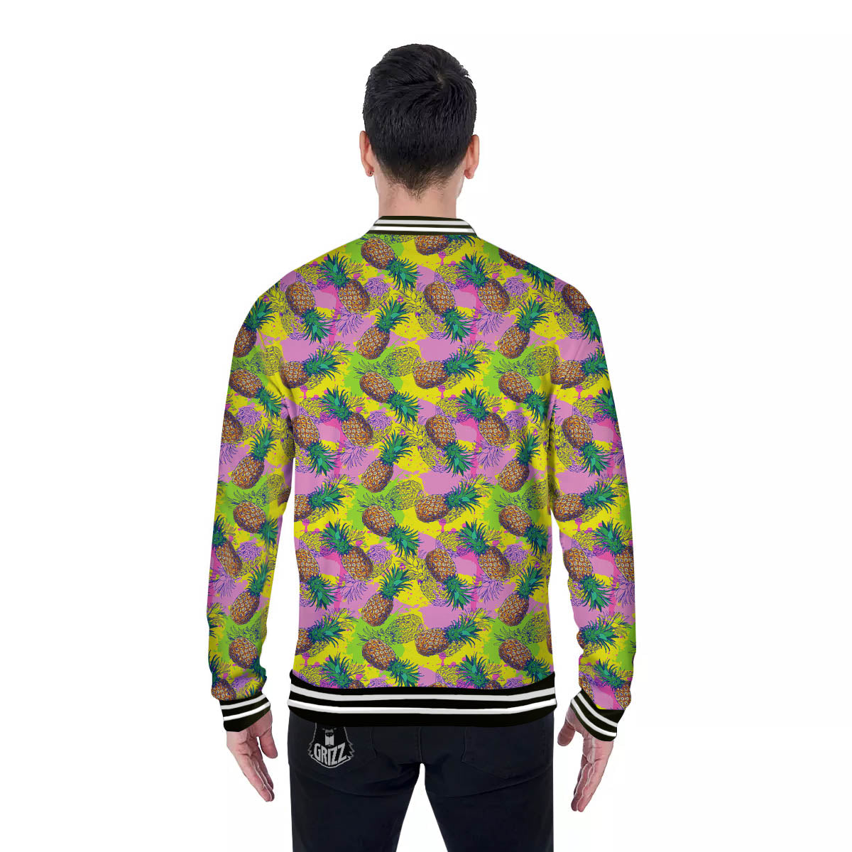 Pineapple Aloha Colorful Print Pattern Baseball Jacket-grizzshop