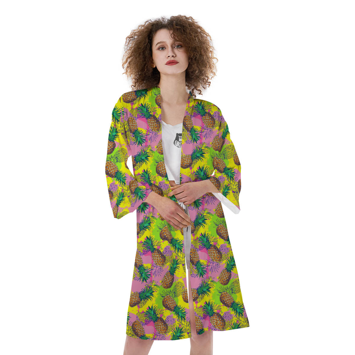 Pineapple Aloha Colorful Print Pattern Kimono-grizzshop