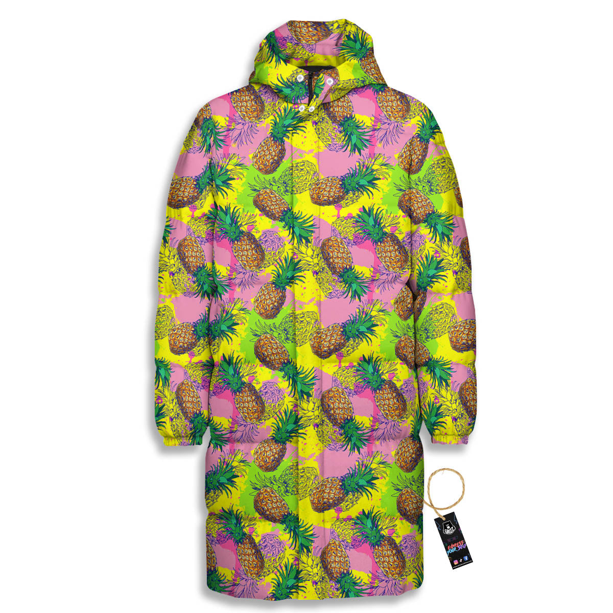 Pineapple Aloha Colorful Print Pattern Long Down Jacket-grizzshop
