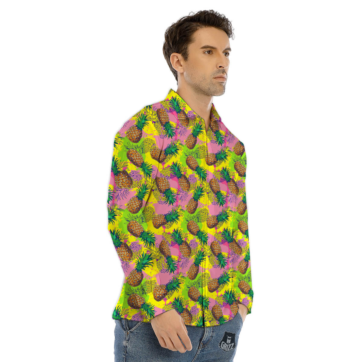 Pineapple Aloha Colorful Print Pattern Men's Dress Shirts-grizzshop
