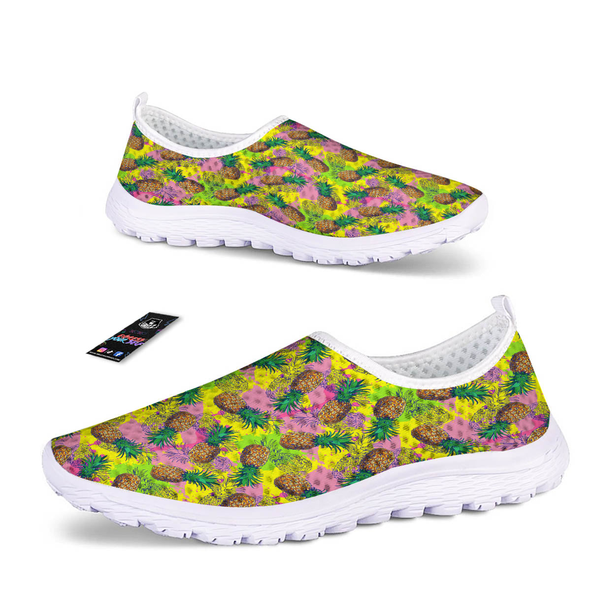Pineapple Aloha Colorful Print Pattern Nurse Shoes-grizzshop