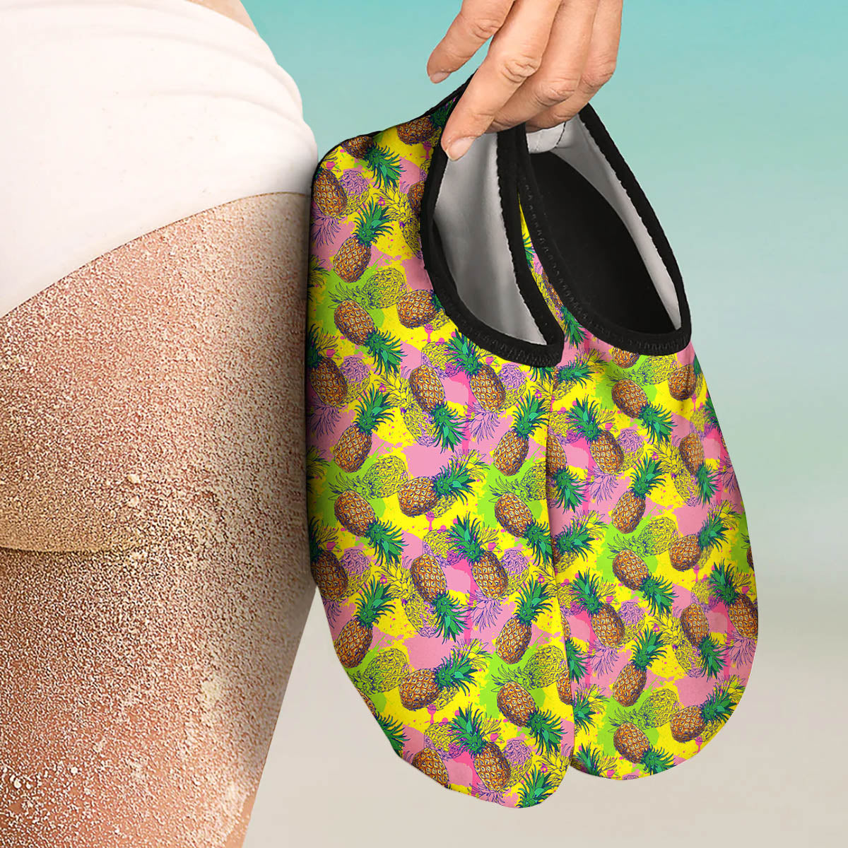 Pineapple Aloha Colorful Print Pattern Water Shoes-grizzshop