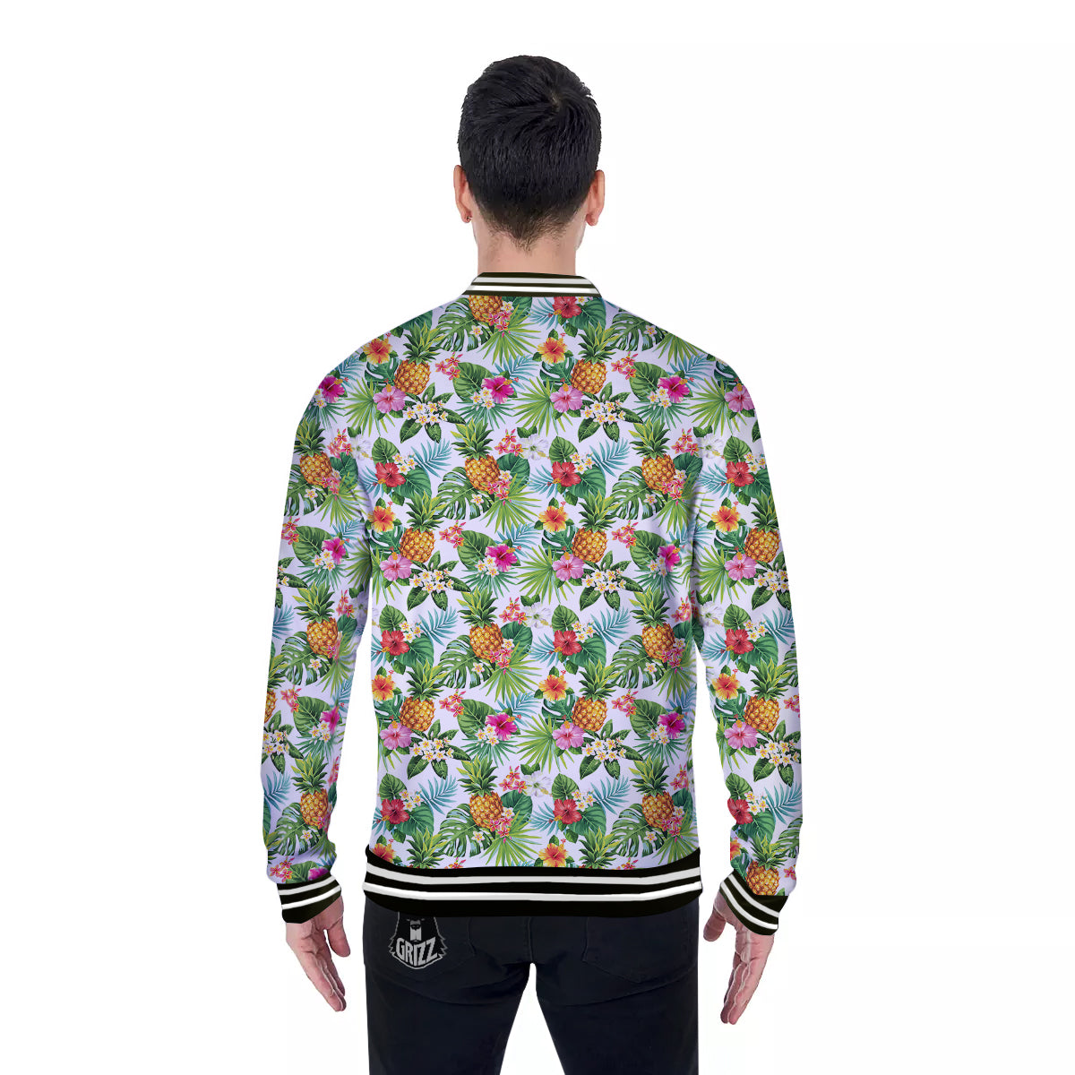 Pineapple Aloha Hawaiian Print Pattern Baseball Jacket-grizzshop
