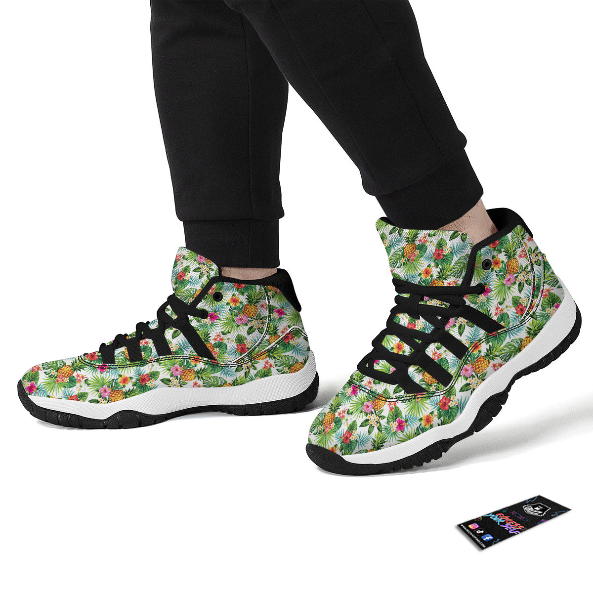 Pineapple Aloha Hawaiian Print Pattern Black Bball Shoes-grizzshop