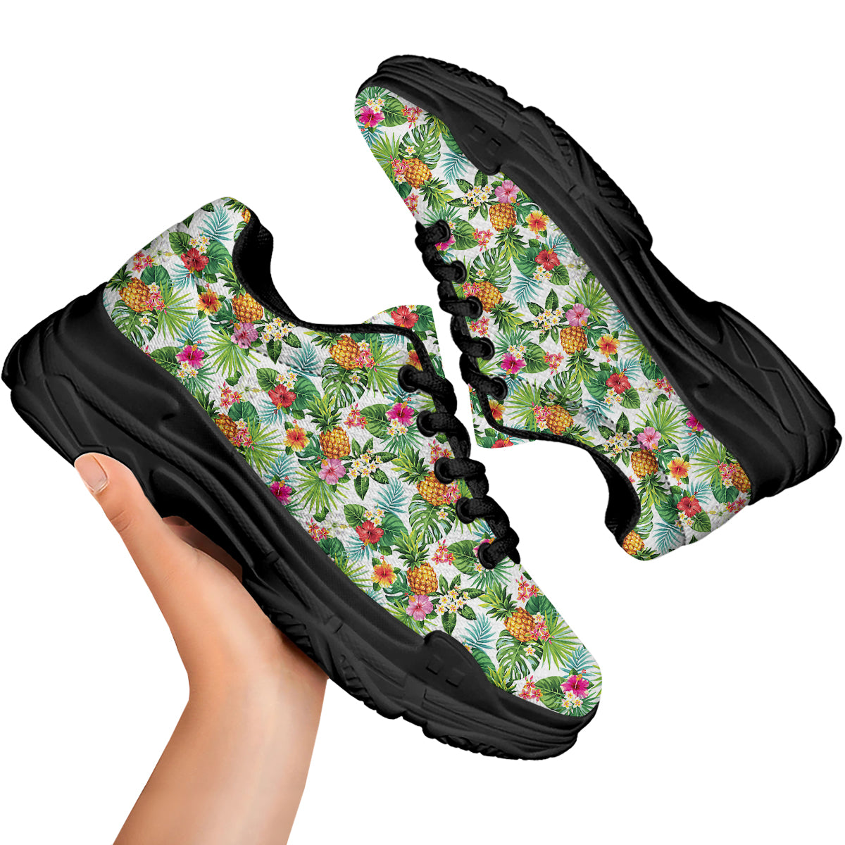 Pineapple Aloha Hawaiian Print Pattern Black Chunky Shoes-grizzshop