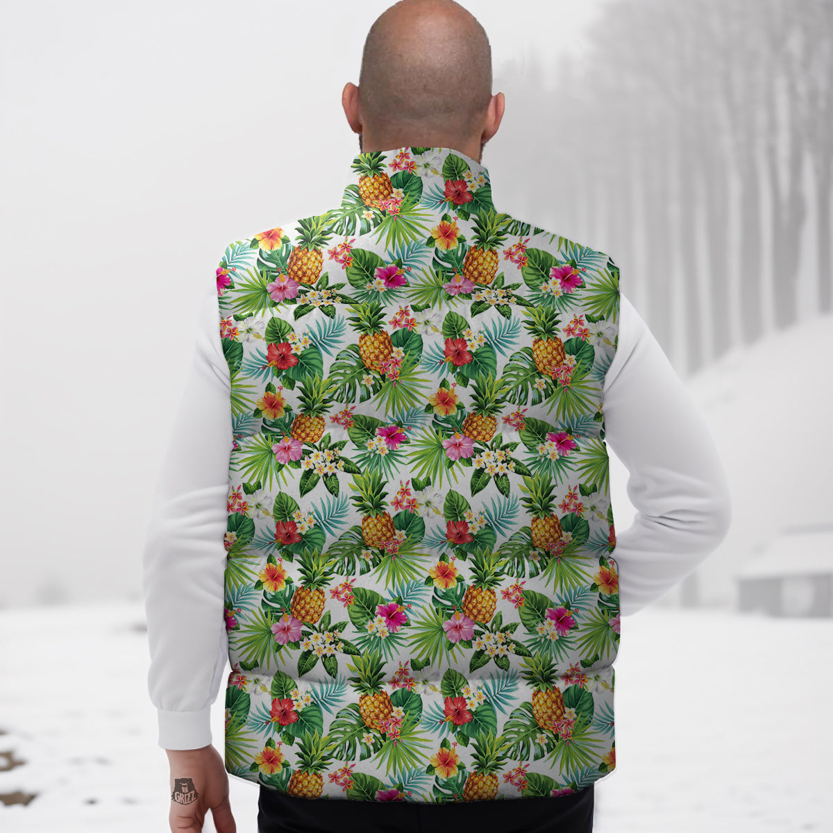 Pineapple Aloha Hawaiian Print Pattern Down Vest-grizzshop