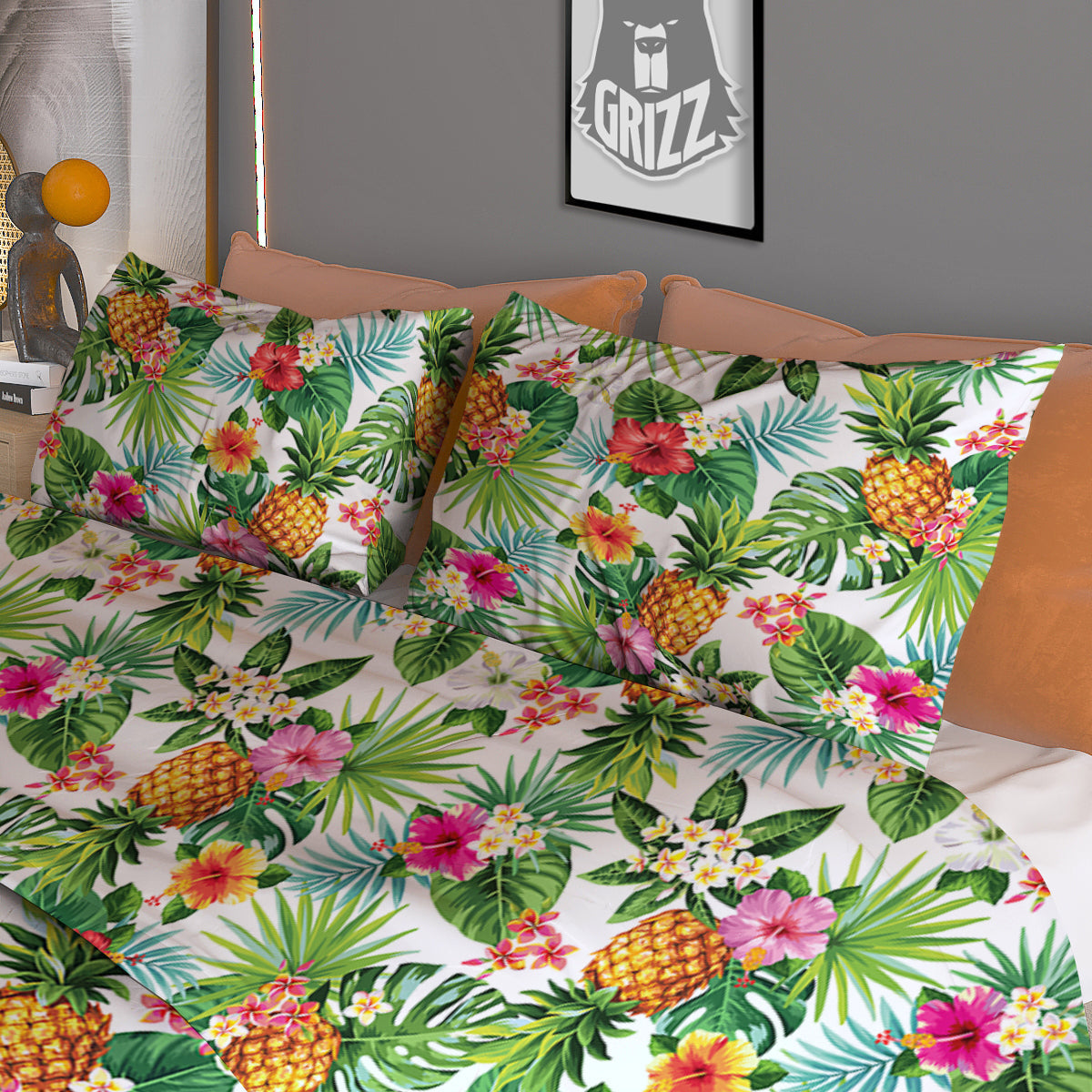 Pineapple Aloha Hawaiian Print Pattern Duvet Cover Bedding Set