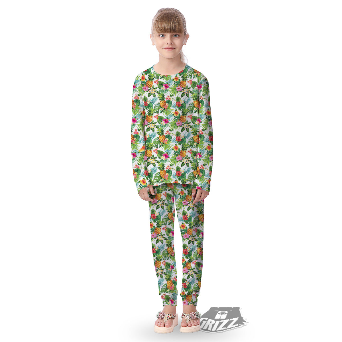 Pineapple Aloha Hawaiian Print Pattern Kid's Pajamas-grizzshop