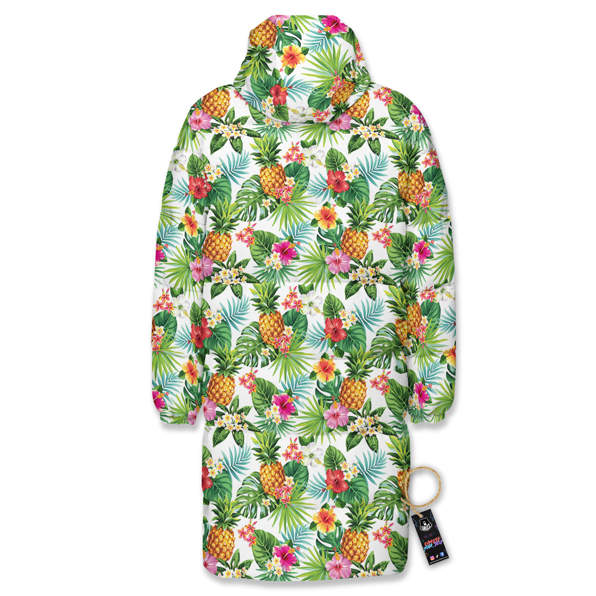 Pineapple Aloha Hawaiian Print Pattern Long Down Jacket-grizzshop