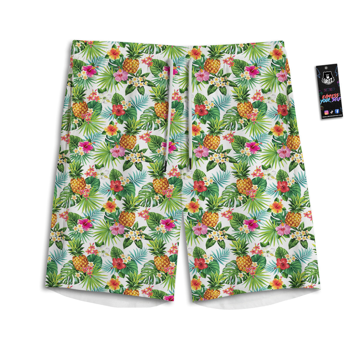Pineapple Aloha Hawaiian Print Pattern Men's Athletic Shorts