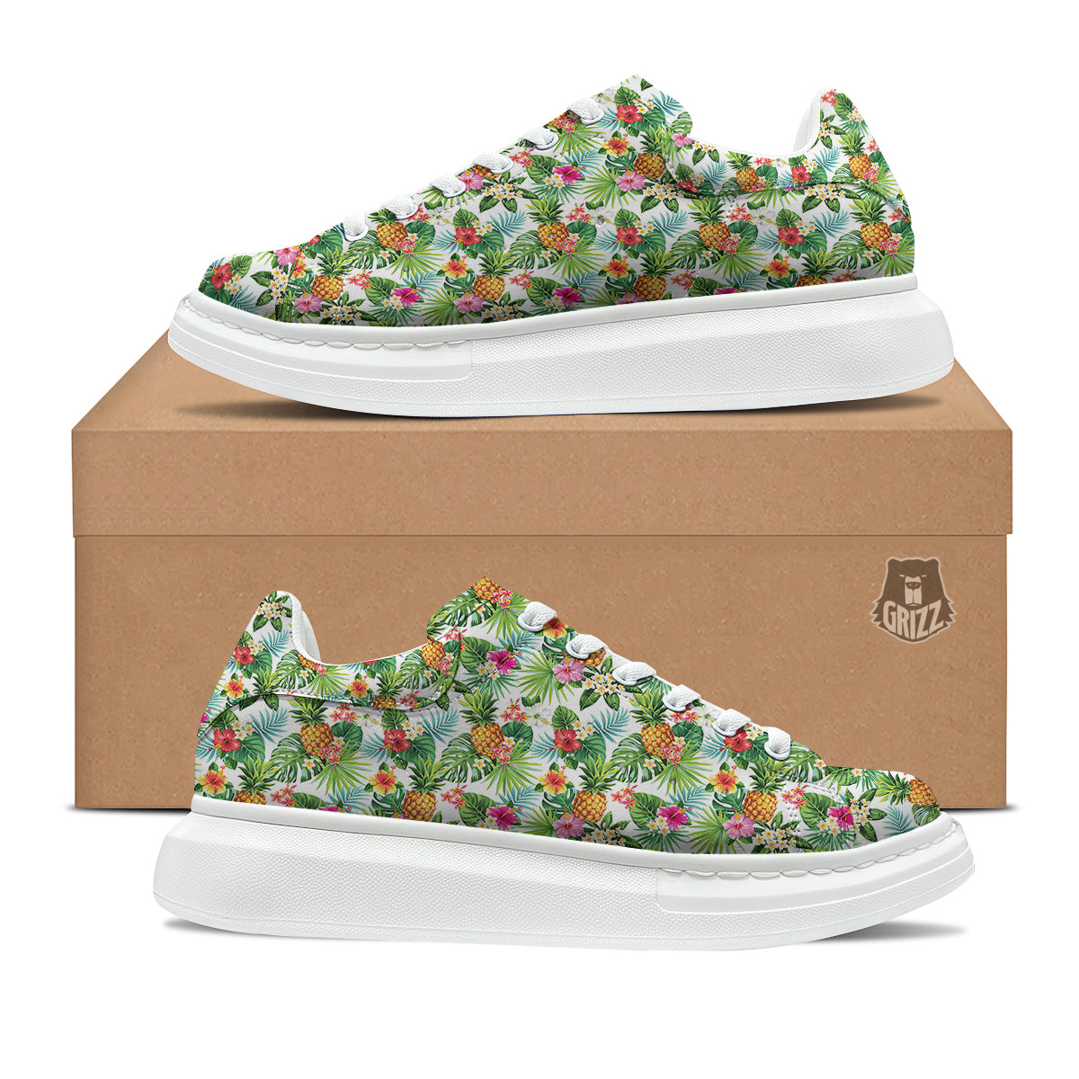 Pineapple Aloha Hawaiian Print Pattern Platform Shoes-grizzshop