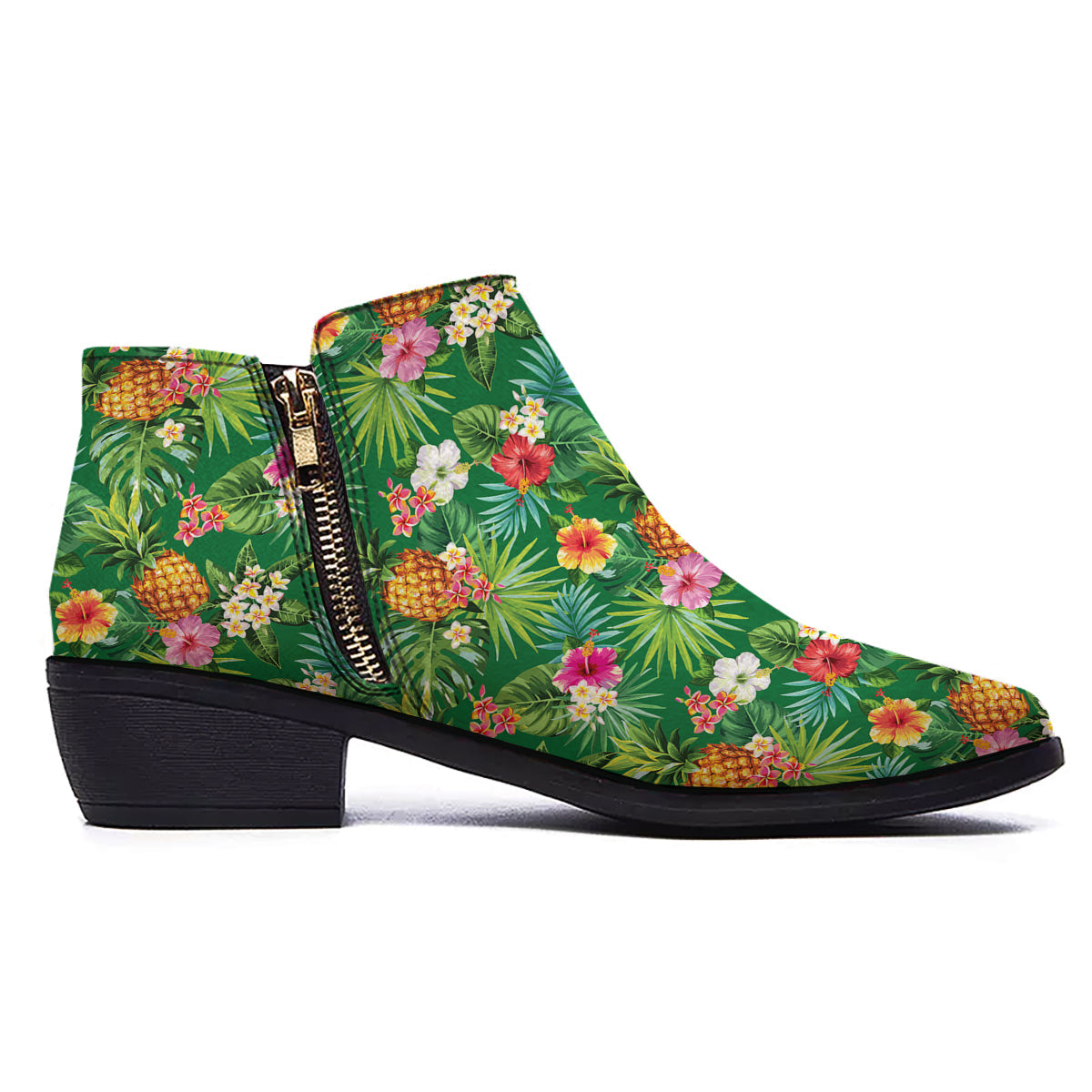 Pineapple Aloha Hibiscus Print Pattern Ankle Boots-grizzshop