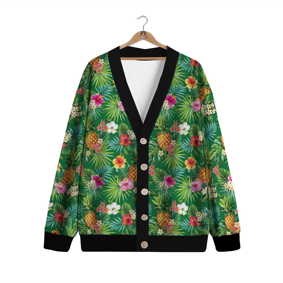 Pineapple Aloha Hibiscus Print Pattern Cardigan-grizzshop