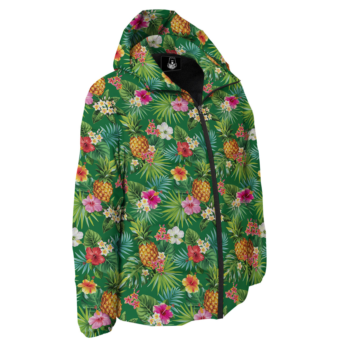 Pineapple Aloha Hibiscus Print Pattern Down Jacket-grizzshop