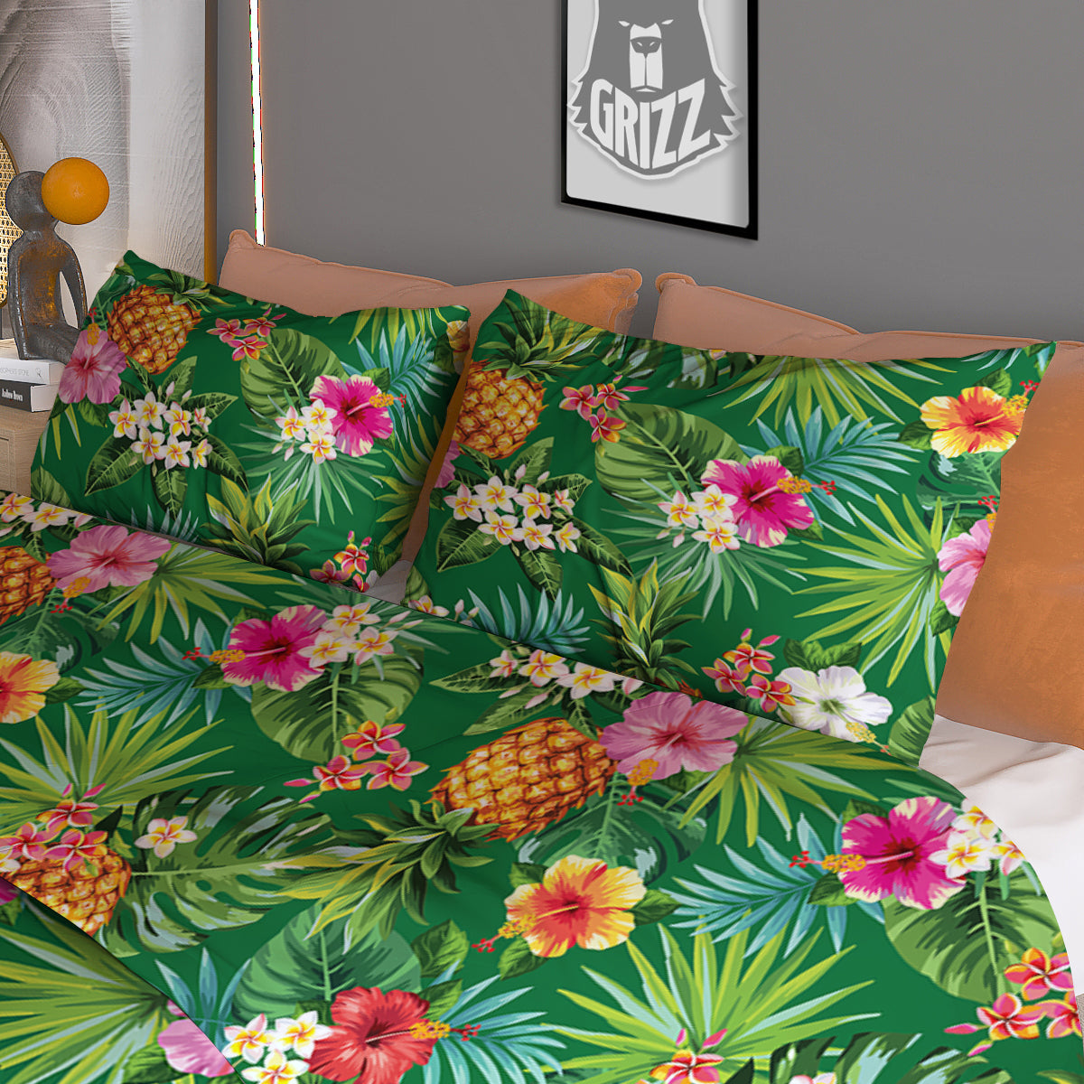 Pineapple Aloha Hibiscus Print Pattern Duvet Cover Bedding Set