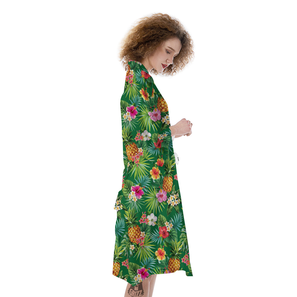 Pineapple Aloha Hibiscus Print Pattern Kimono-grizzshop