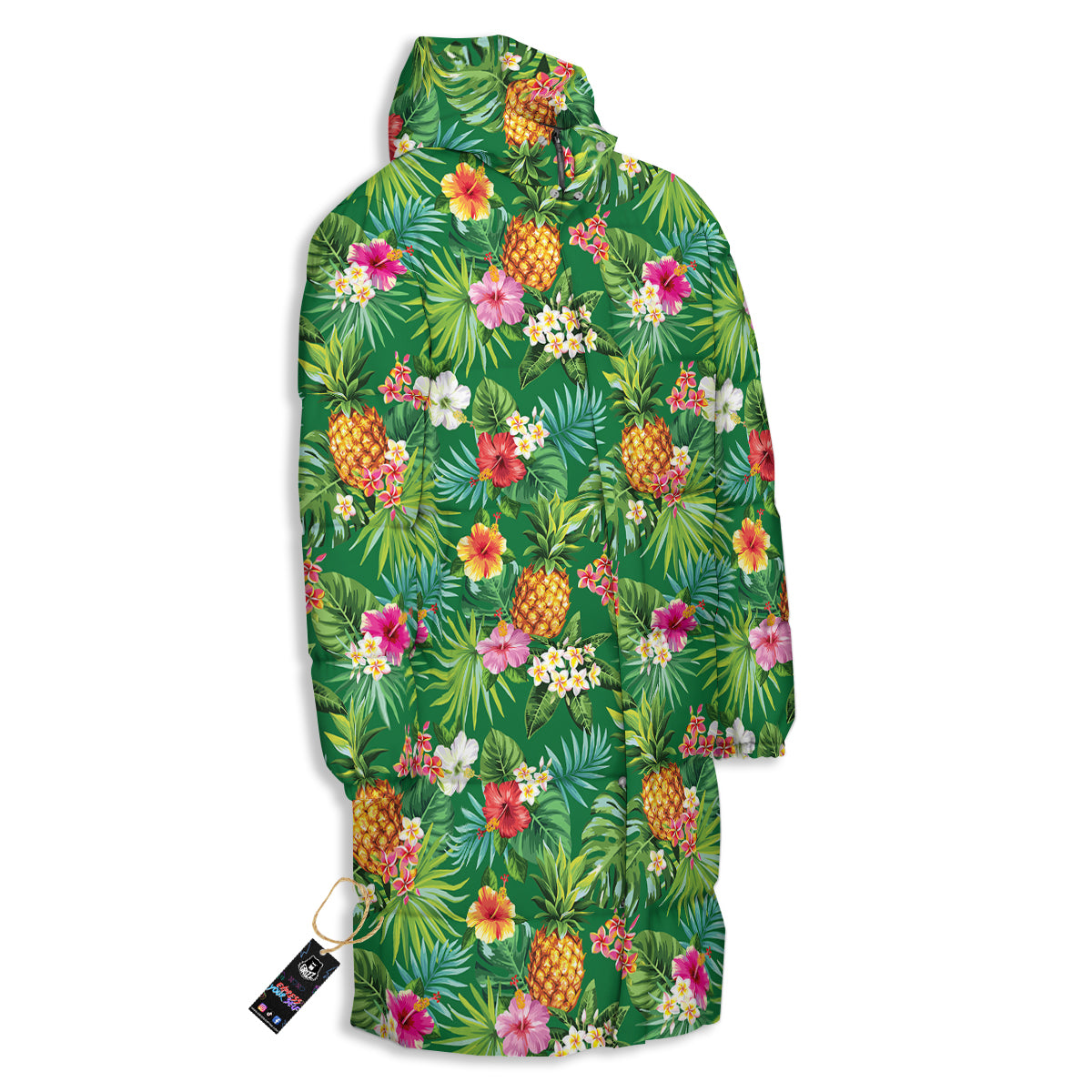 Pineapple Aloha Hibiscus Print Pattern Long Down Jacket-grizzshop