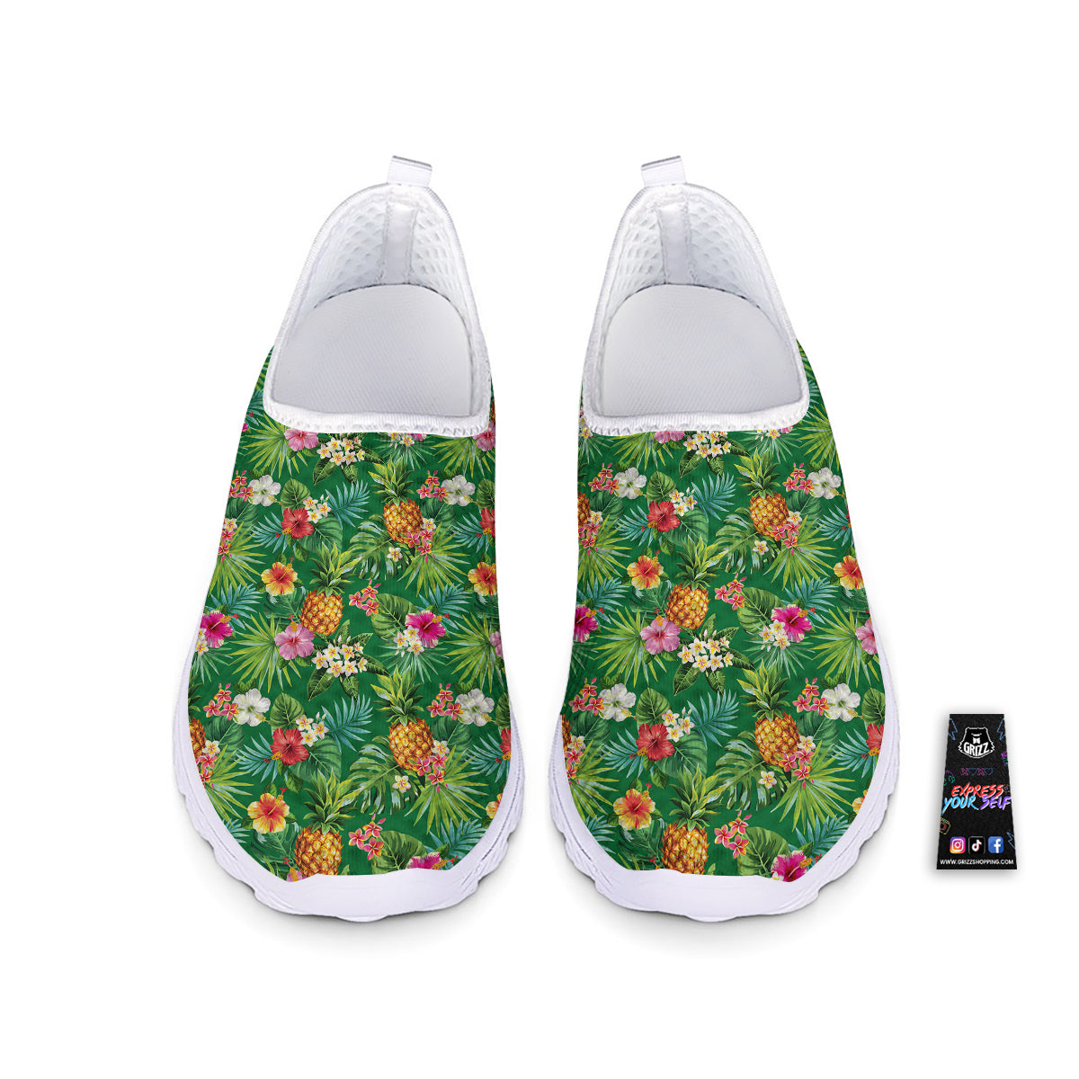 Pineapple Aloha Hibiscus Print Pattern Nurse Shoes-grizzshop