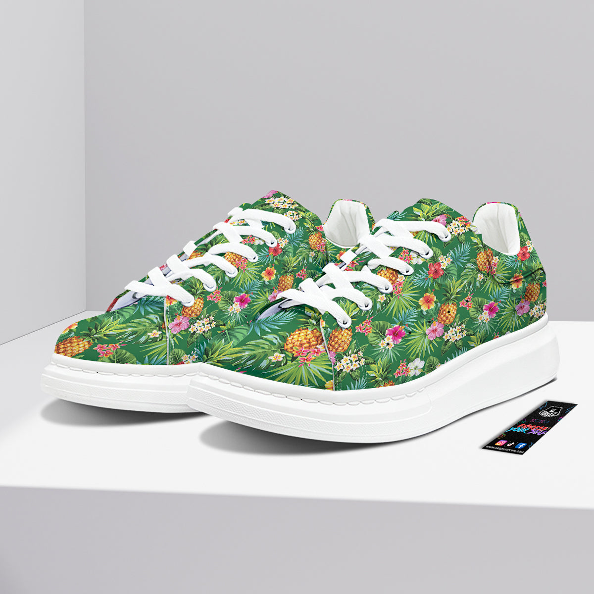 Pineapple Aloha Hibiscus Print Pattern Platform Shoes-grizzshop