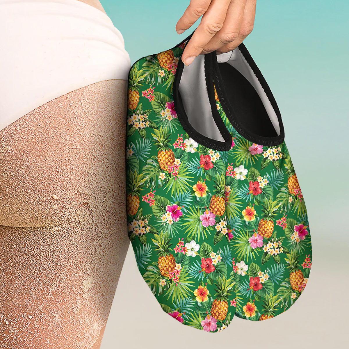 Pineapple Aloha Hibiscus Print Pattern Water Shoes-grizzshop