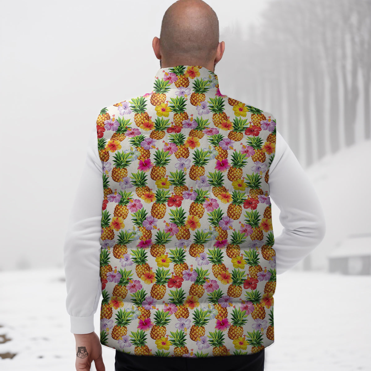 Pineapple Aloha Summer Print Pattern Down Vest-grizzshop