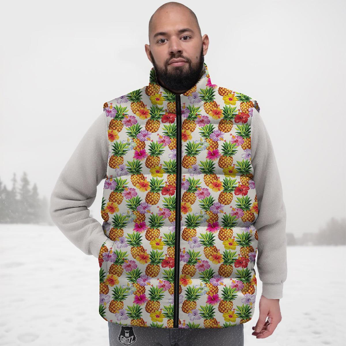 Pineapple Aloha Summer Print Pattern Down Vest-grizzshop