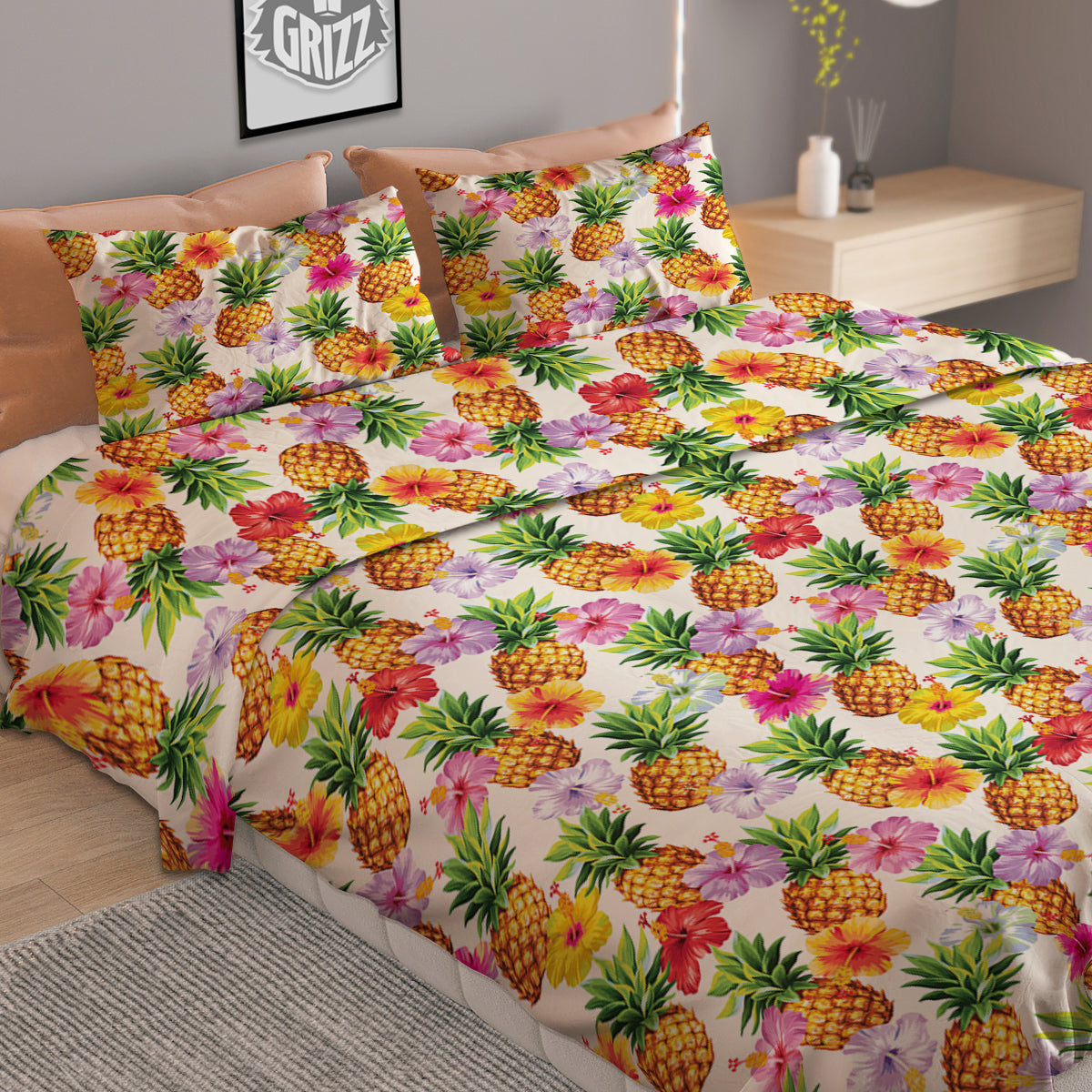 Pineapple Aloha Summer Print Pattern Duvet Cover Bedding Set