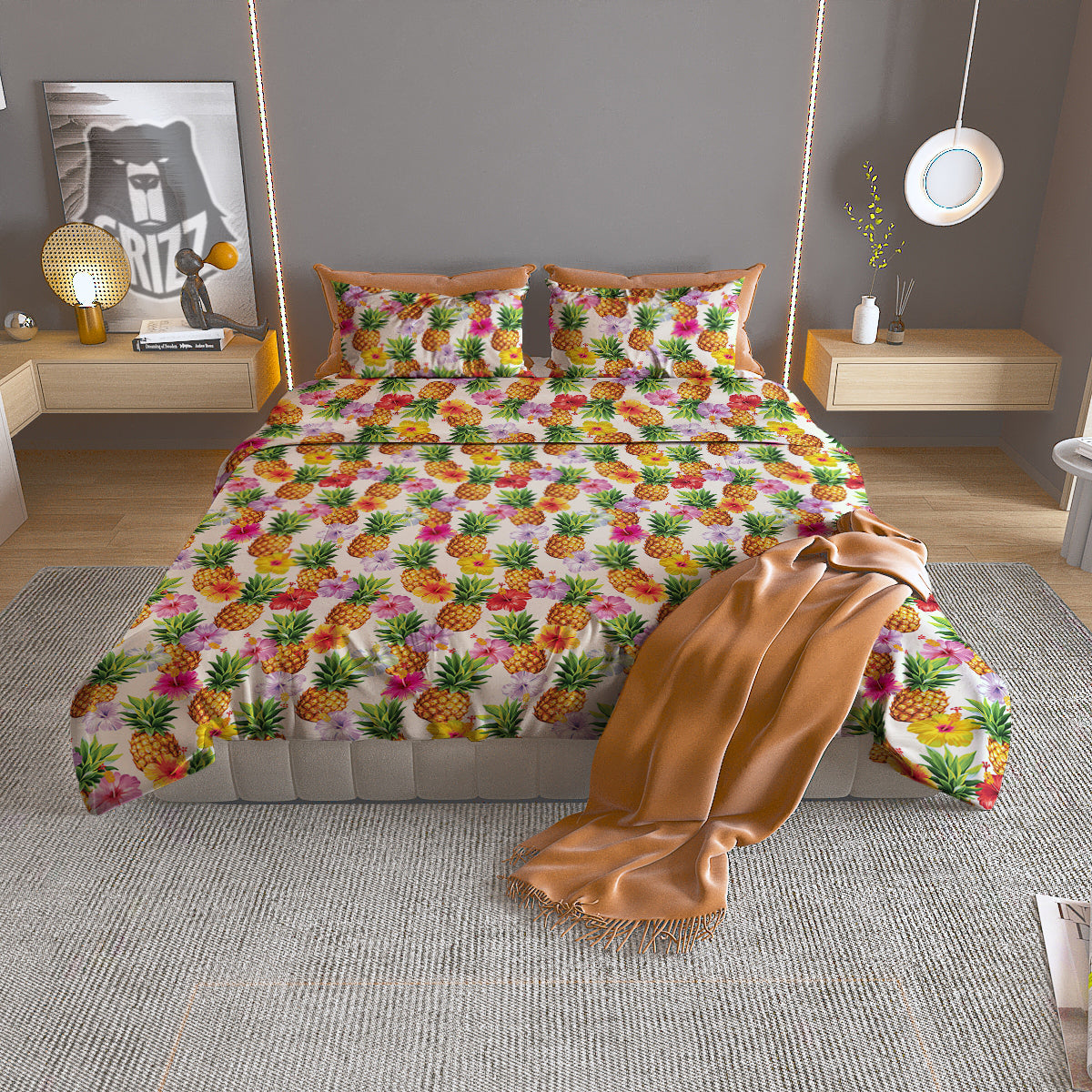 Pineapple Aloha Summer Print Pattern Duvet Cover Bedding Set