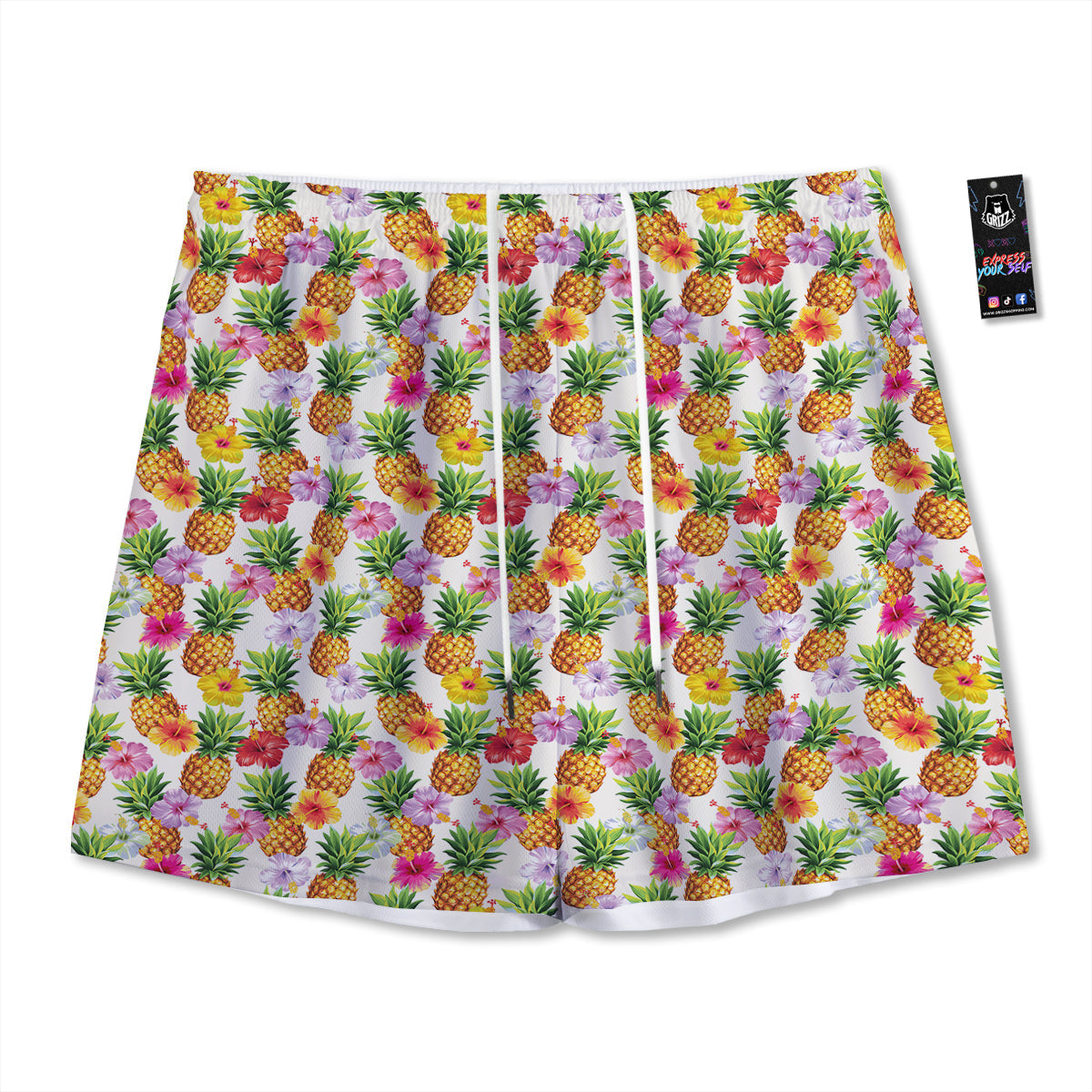 Pineapple Aloha Summer Print Pattern Mesh Shorts-grizzshop