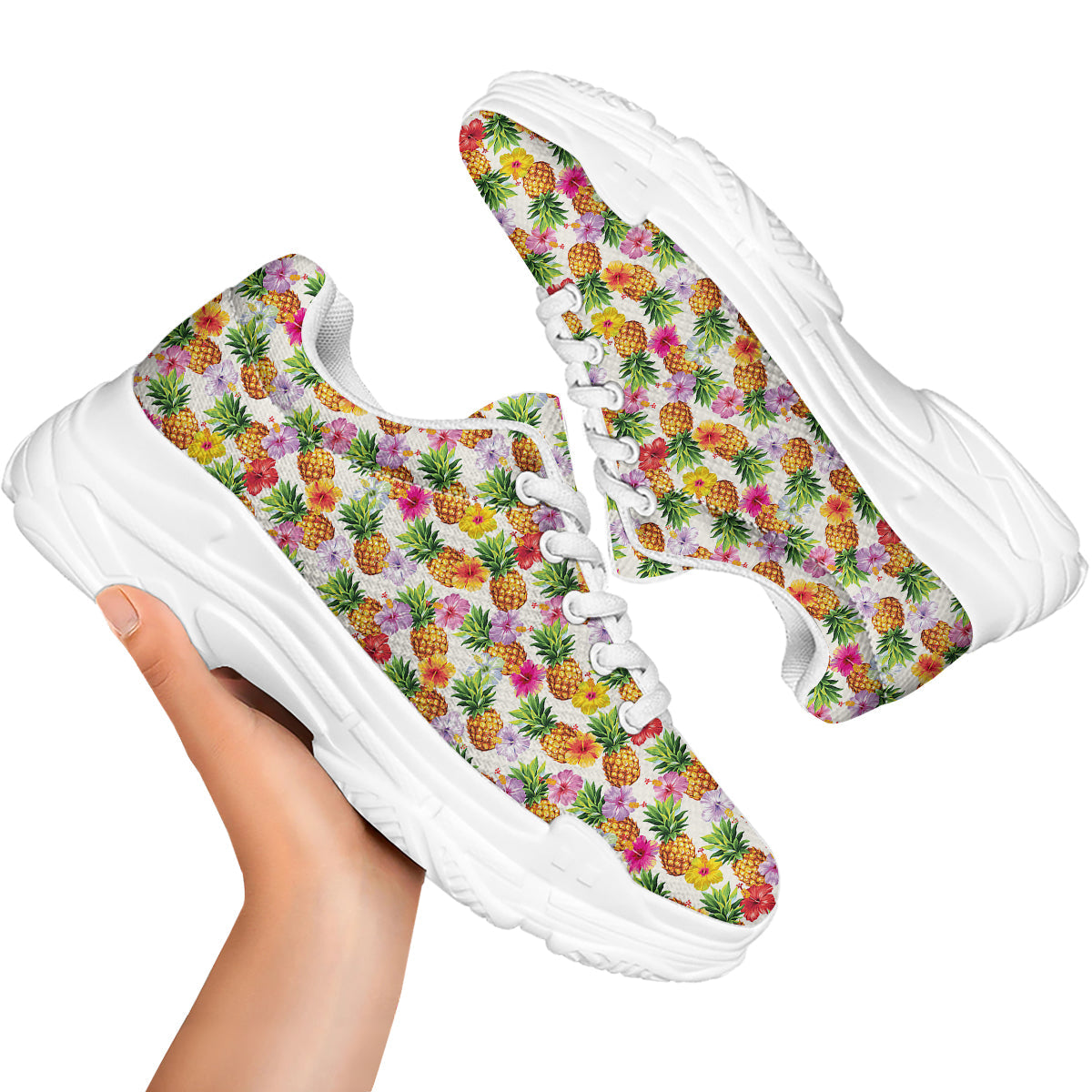 Pineapple Aloha Summer Print Pattern White Chunky Shoes-grizzshop