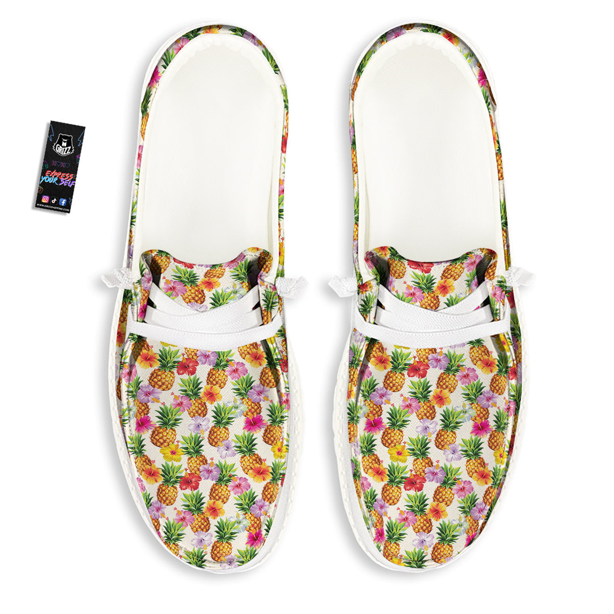 Pineapple Aloha Summer Print Pattern White Loafers-grizzshop