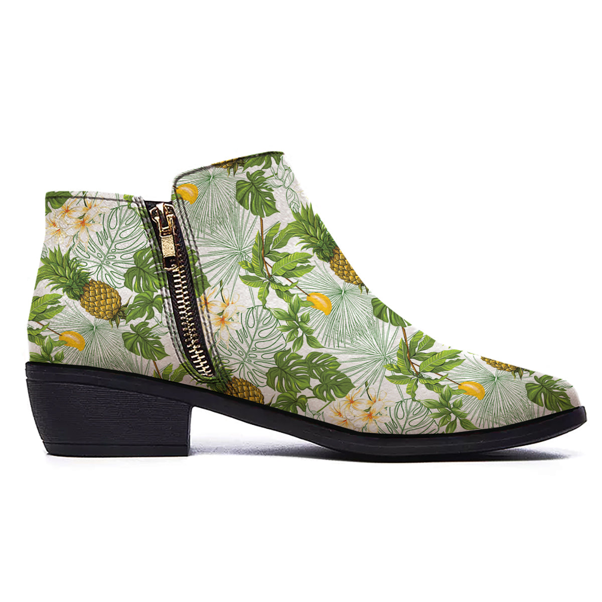 Pineapple Aloha White Print Pattern Ankle Boots-grizzshop