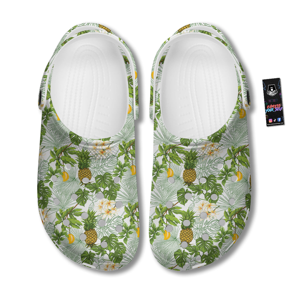 Pineapple Aloha White Print Pattern Clog-grizzshop