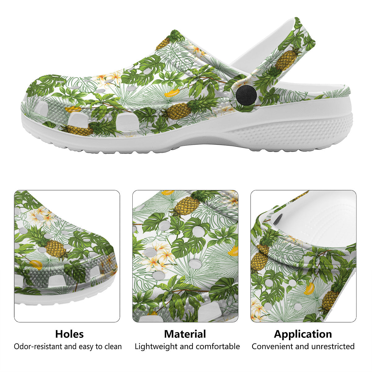Pineapple Aloha White Print Pattern Clog-grizzshop