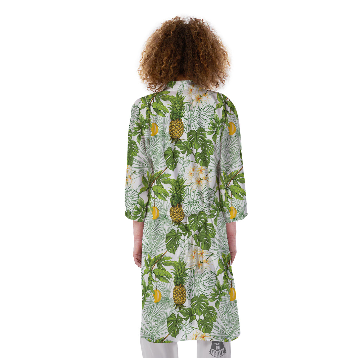 Pineapple Aloha White Print Pattern Kimono-grizzshop